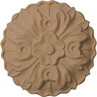 2 3/4"W x 2 3/4"H x 1/2"P Kent Floral Round Rosette, Rubberwood