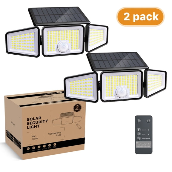 2/3/4Pack Solar Motion Sensor Lights Outdoor, 220LED 2600LM 6500K, IP65 Waterproof, 4 Modes Remote Control, 270° Wide Angle 3-Head Security Flood Light for Commercial & Home Use