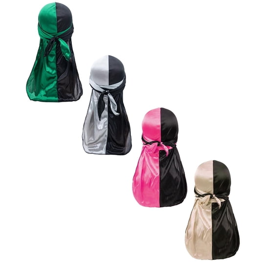 2/3/4Pcs Tone Headscarf Cap Durag Long Tail Elastic Cap Hair Wrap 360 Waves Doo Rag for Men Women Braids Hair Protection