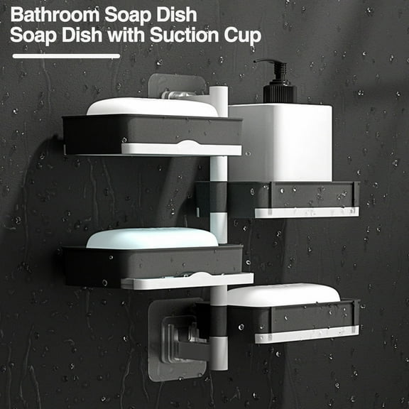 2/3/4Pcs Wall Mounted Bathroom Soap Dish with Suction Cup 2/3/4 Layers Soap Bar Holder Punch-Free Installation Rotatable Soap Draining Holder Kitchen Sponge Storage Shelf Bathroom Organizer