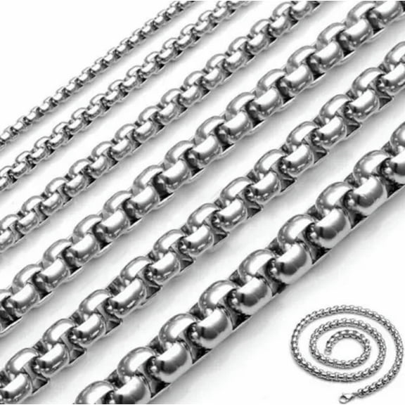 2/3/4mm Men's Stainless Steel Necklace Round Box Chain Link Silver 18-26'' Gift