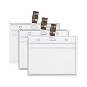 2/3/5/10Pcs Waterproof Horizontal ID Badge Holder Horizontal Clear Plastic PVC Sleeve Pocket Name Holder Tags with Badge Clip Straps, Heavy Duty Thick ID Card Name Badge HolderClear-3pcs,4.5x3.9"