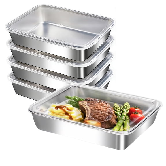 2/3/5-Piece Stainless Steel Food Storage Container Set Lidded Storage Boxes Kitchen Trays Oven Baking Pans Side Dish Platters Meal Prep Trays Freezer and Dishwasher Safe