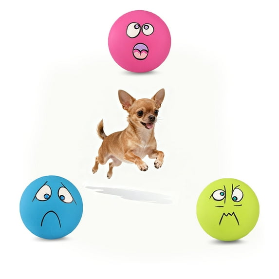 3 Pack 2.8" Smiley Face Squeaky Dog Toys Soft Dog Balls Latex Rubber Squeak Dog Toys for Small Medium Puppy Pet Dogs (Emoji)