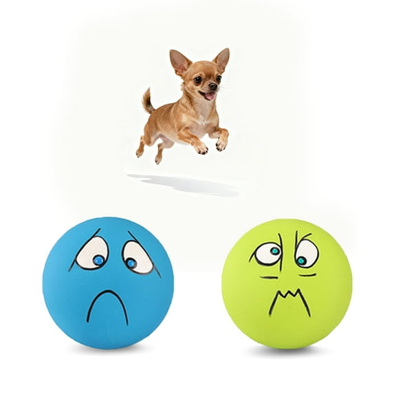 2 Pack 2.8" Smiley Face Squeaky Dog Toys Soft Dog Balls Latex Rubber Squeak Dog Toys for Small Medium Puppy Pet Dogs (Emoji)