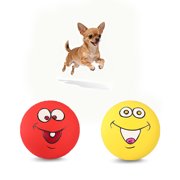 2 Pack 2.8 Smiley Face Squeaky Dog Toys Soft Dog Balls Latex Rubber Squeak Dog Toys for Small Medium Puppy Pet Dogs Emoji