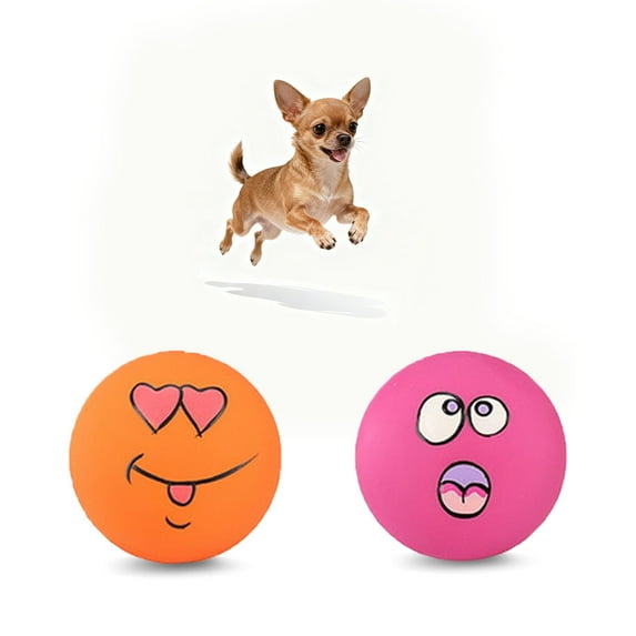 2 Pack 2.8" Smiley Face Squeaky Dog Toys Soft Dog Balls Latex Rubber Squeak Dog Toys for Small Medium Puppy Pet Dogs (Emoji)