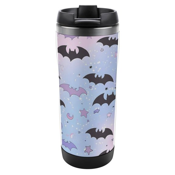 2.37.6in Stainless Steel Water Cup Double Layer Design Thermal Insulation Lock Cold Convenient And Practical Easy To Clean The Black And Purple Flying Bats in The Sky