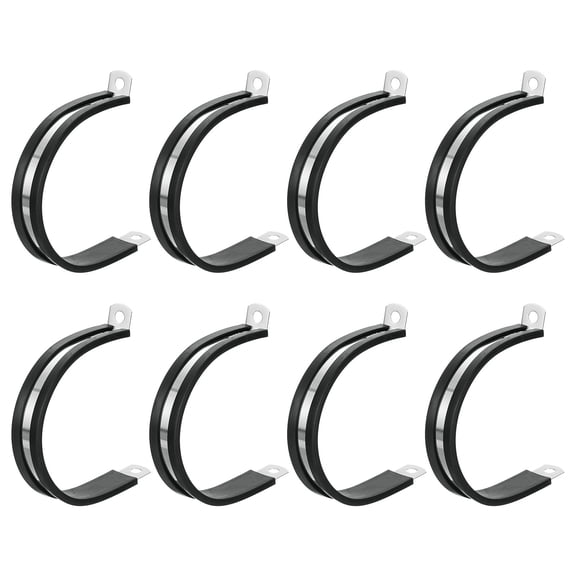 2-3/8"(60mm) Cable Clamp, 304 Stainless Steel Rubber Cushioned Insulated Clamp R Shape Metal Clamp Tube Holder for Pipe Hose Wire Cord Installation 8Pcs