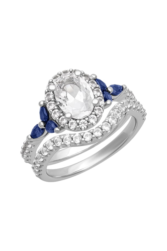 2 3/8 CT TGW Created Blue & White Sapphire "Twilight Gem" Women's Bridal Set in Sterling Silver by Keepsake
