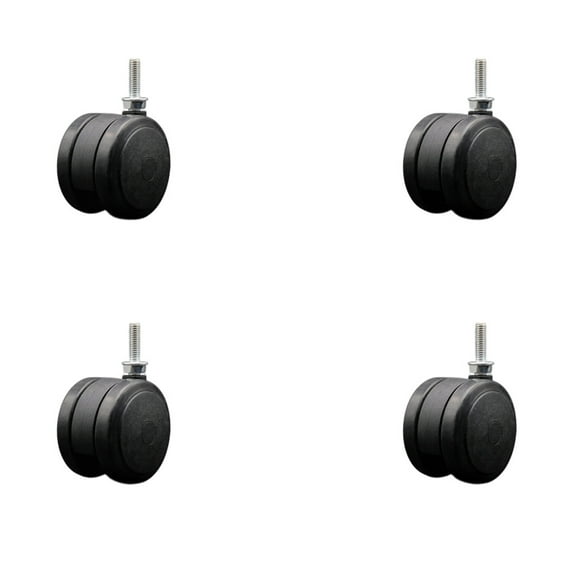 2-3/8 Inch Black Floor Safe Twin Wheel Casters 5/16 Threaded Stem Set of 4 SCC