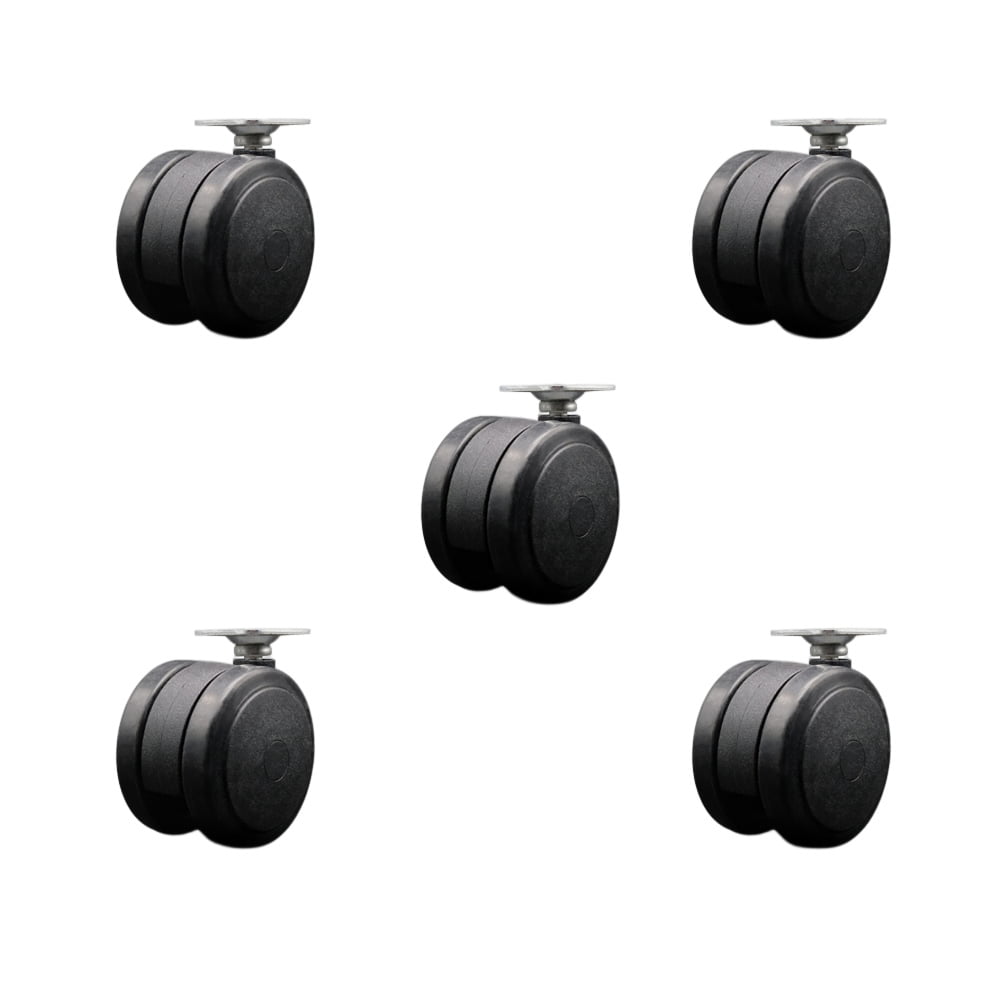 2-3/8 Inch Black Floor Safe Twin Wheel Casters Top Plate Set of 5 Service Caster