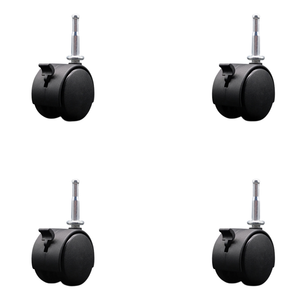 2-3/8 Inch Chair Caster Twin Wheel with Brakes 5/16” Grip Neck Stem Set of 4 SCC