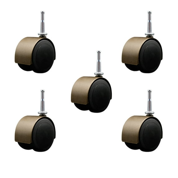 2-3/8 Inch Floor Safe Antique Hooded Twin Wheel Caster Grip Neck Stem Set of 5