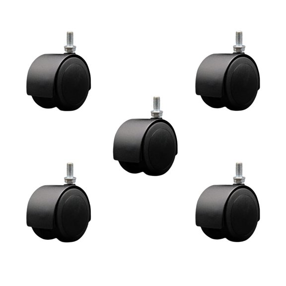 2-3/8 Inch Floor Safe Black Hooded Twin Wheel Caster 3/8 Threaded Stem Set 5