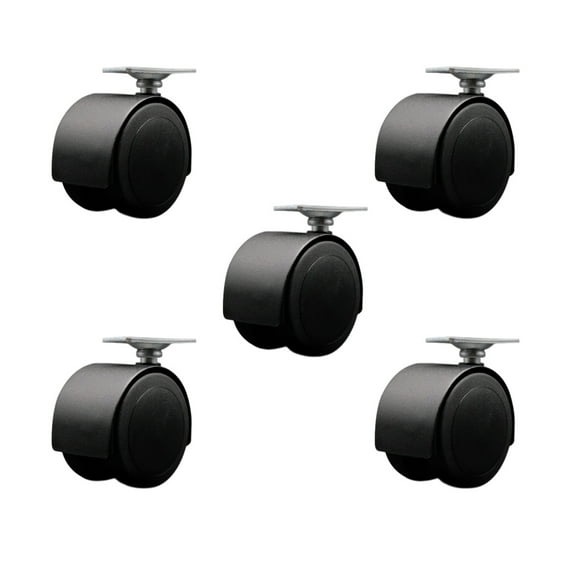 2-3/8 Inch Floor Safe Black Hooded Twin Wheel Caster Top Plate Set of 5 SCC