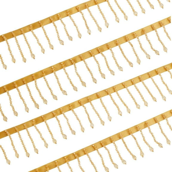 2 3/8 Inch Goldenrod Glass Bead Fringe Trim Tassel Lace Chainette Trimming Polyester Beaded Chain Decorative Ribbons Bulk for Sewing Making Crafts Clothes Dresses Lampshade Curtains