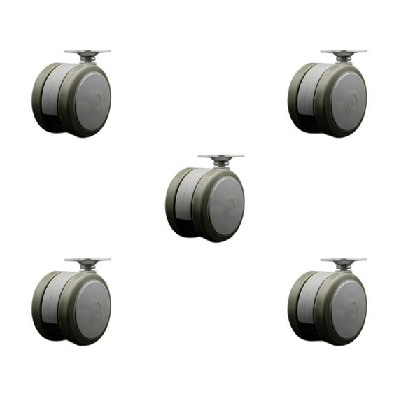 2-3/8 Inch Gray Floor Safe Twin Wheel Casters Top Plate Set of 5 Service Caster