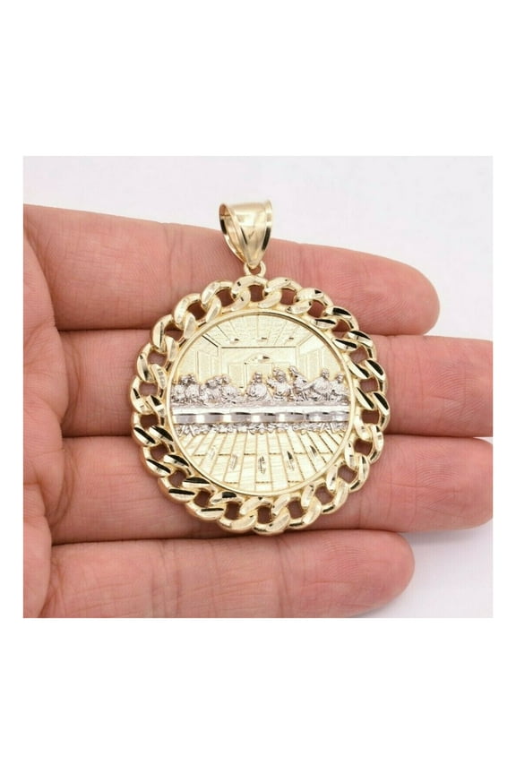 Last Supper Medallion Miami Cuban Pendant Unisex Adult 10K Yellow White Gold, 11.50 Gr - GOLDUM NYC