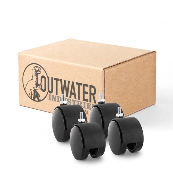 Outwater 2-3/8" Wheel Diameter | Black Nylon Swivel Hooded Hercules Twin Wheel Caster | 1/4-20 x 1/2" Threaded Stem | Swivel Radius of 2-3/16" | 4 Pack
