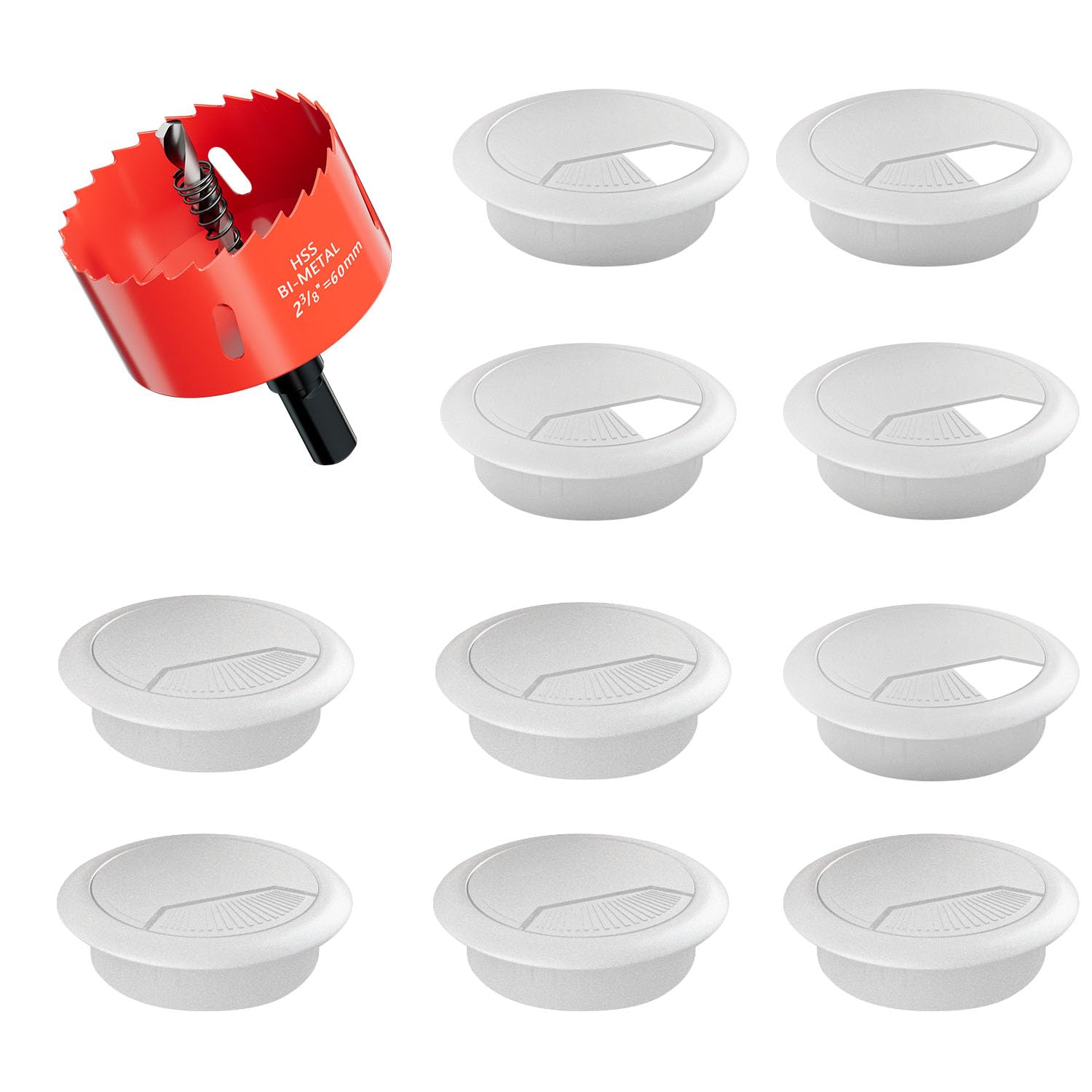 2-3/8 in. Hole Saw with 10PCS White Desk Grommet - Cable Management Kit ...