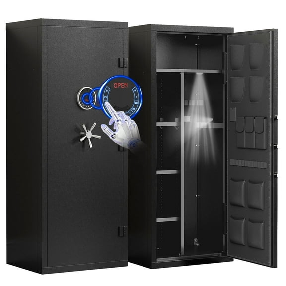 Riflewell Large Gun Safe, 15-20 Gun Capacity, 3 Opening Ways, Dual Alarm System, Removable Shelves & Magnetic Lamp, All Steel Anti-Smashing Security Cabinet for Home & Office