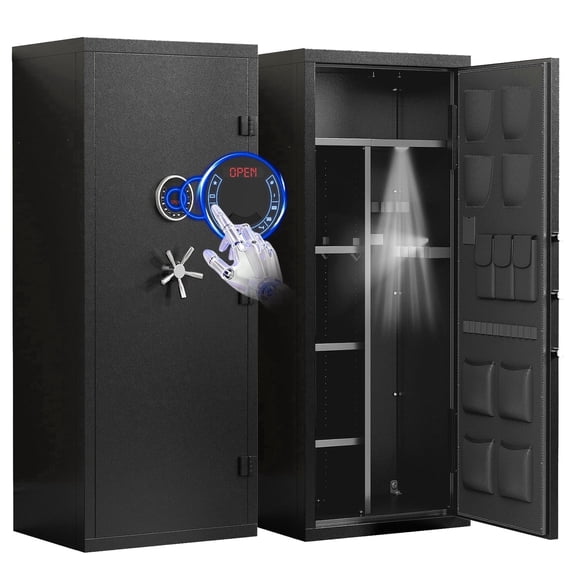Riflewell Large Gun Safe, 15-20 Gun Capacity, 3 Opening Ways, Dual Alarm System, Removable Shelves & Magnetic Lamp, All Steel Anti-Smashing Security Cabinet for Home & Office