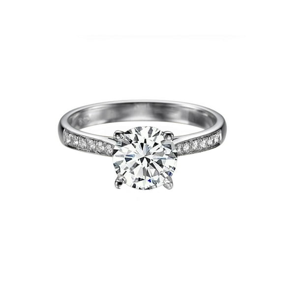 2/3 CT Diamond Engagement Ring in 14K White Gold (I-J color,I1-SI2 clarity) Solitaire w Accents Cathedral Round