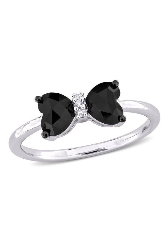 2/3 Carat (Ctw) Black Diamond Twin Heart Bow Ring in Sterling Silver for Women