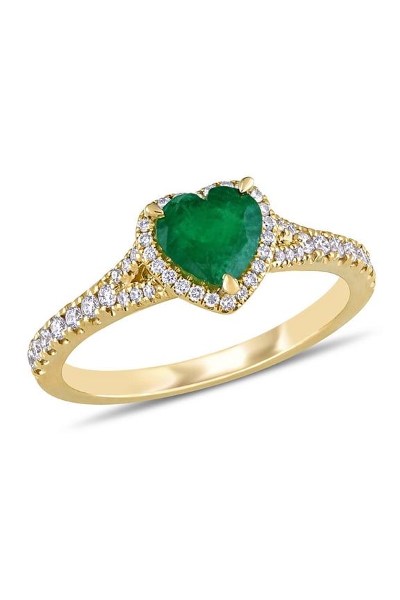 2/3 Carat (Ctw) Emerald Heart Halo Ring in 14K Yellow Gold with Diamonds for Women