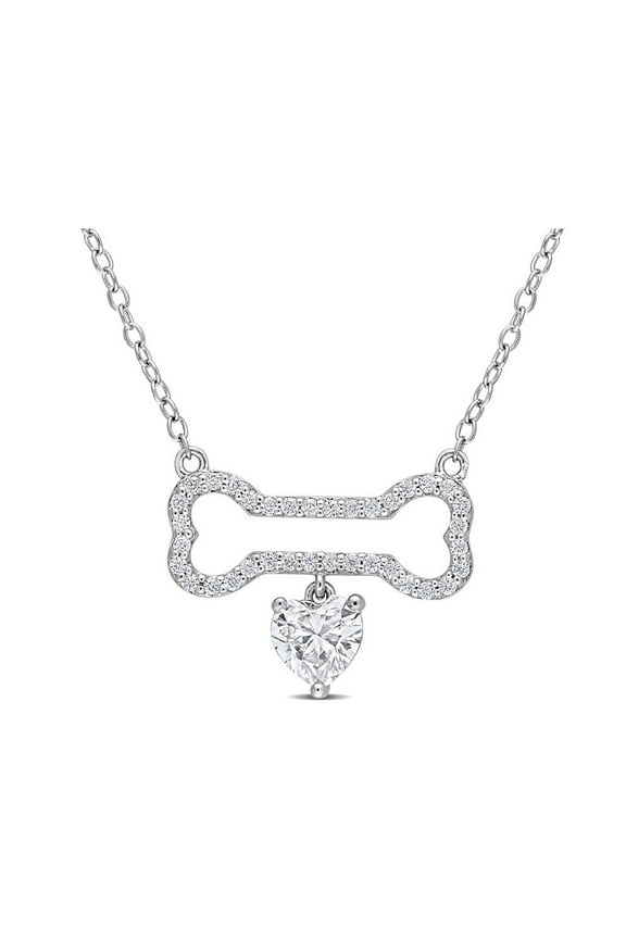 2/3 Carat (Ctw) Lab-Created Moissanite Dog Bone Necklace in Sterling Silver with Chain for Women