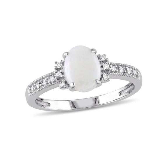Gem & Harmony 2/3 Carat (Ctw) Oval Opal Ring in 10K White Gold for Women