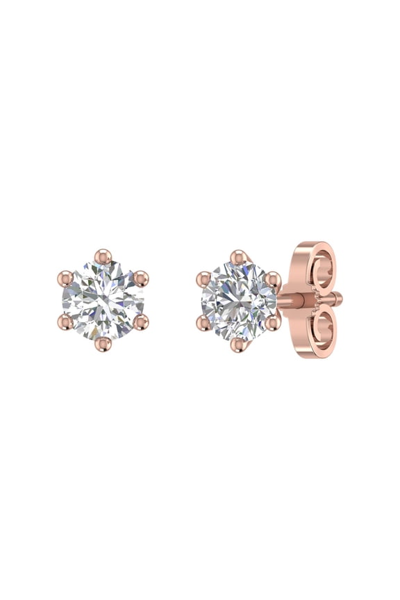2/3 Carat Diamond 6-Prong Set Stud Earrings in 14K Rose Gold (0.66 Ct)