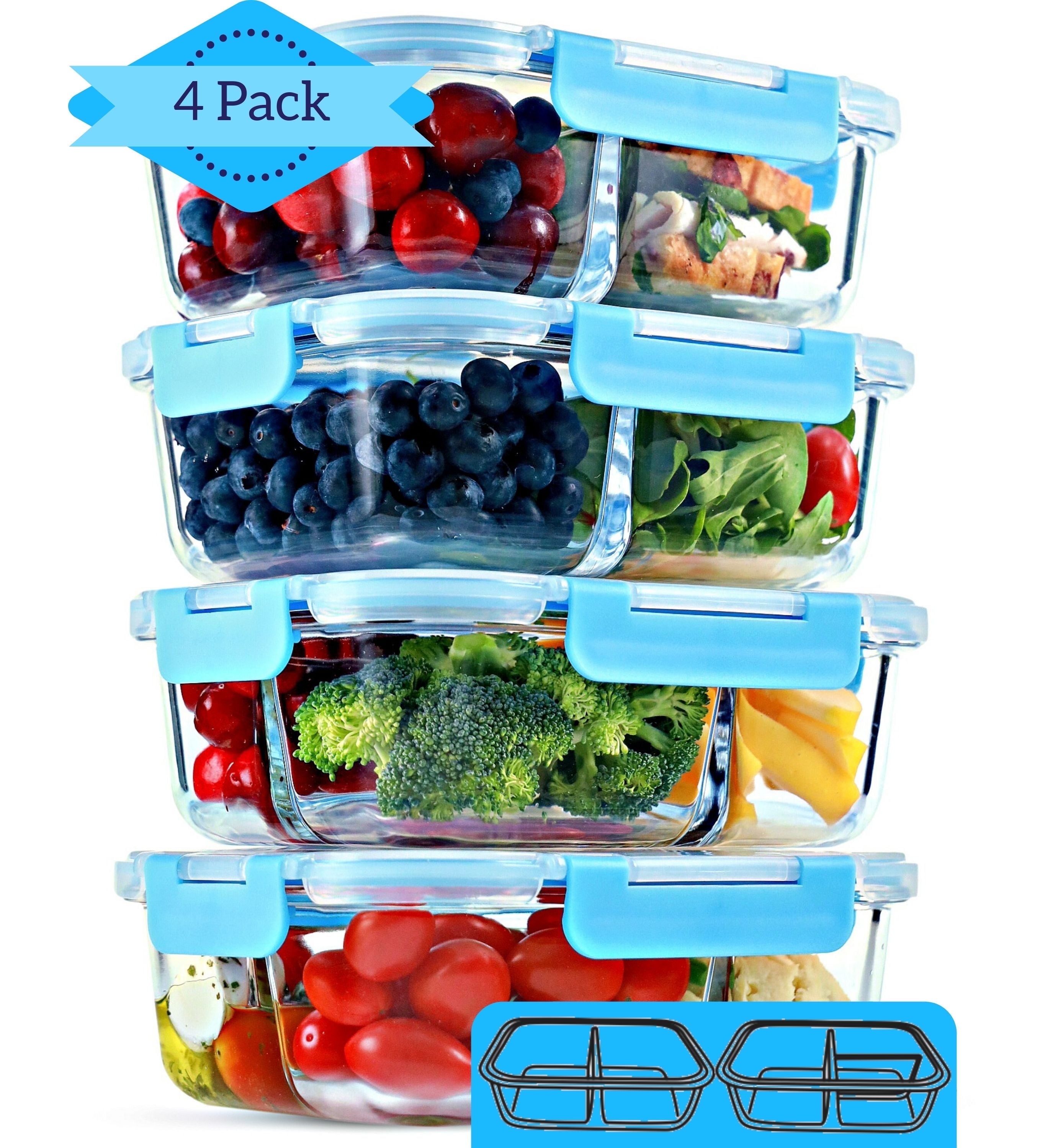 4-Pack Glass Meal Prep Containers With Lids – 2 & 3 Compartment Bento Boxes, Oven & Dishwasher Safe