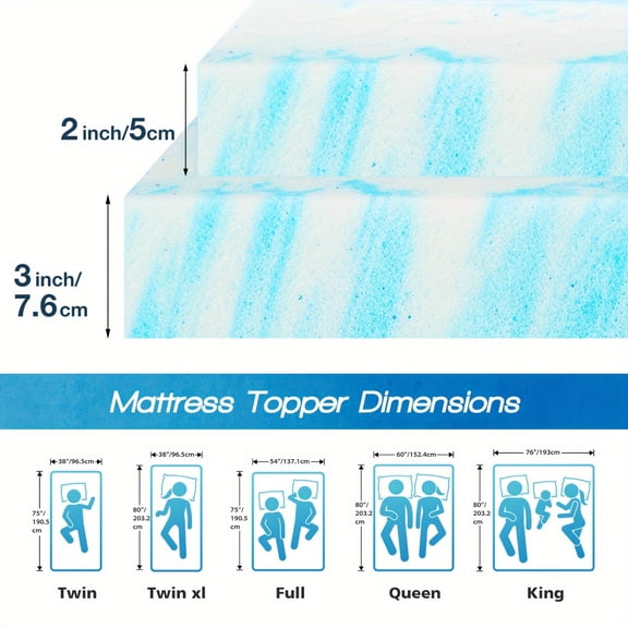 2"/3" Cooling Gel Mattress Topper for Campers & RVs, Gel-Infused Temp Regulation, Breathable Cover, Soft Comfort for Tents, Easy Setup