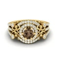 thumbnail image 1 of 2.3 Ctw Round Smoky Quartz 925 Sterling Silver Gold Vermeil Split Shank Art Deco Mother's Day Gift Ring, 1 of 3