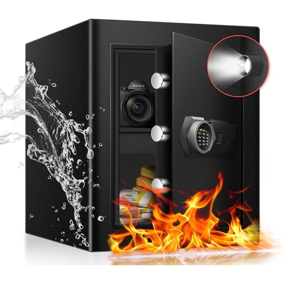 2.3 Cu Ft Fireproof Safe Box- Steel Box with Digital Keypad, Safety Lock Box for Office, Removable Shelf, Fire Proof Safe for Documents