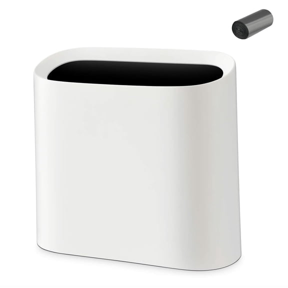2.3 Gal Trash Can for Bathroom,Small Office Garbage Can for Kitchen,Slim Rectangular Waste Bin,Plastic,White