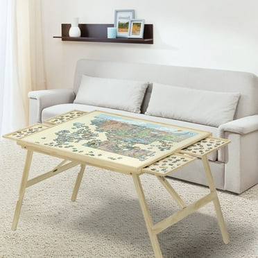 2.3' H Puzzle Table With 4 Sliding Drawers and Covers, 1500 Pieces Portable Jigsaw Puzzle Table For Adults and Kids,34''x26'' Wooden Folding Puzzle Tays