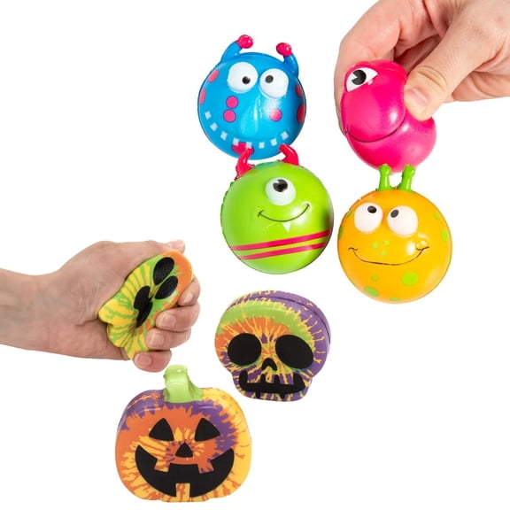 2" 3" Halloween Cool Character & Monster Foam Stress Ball Assortment 24 Pc.