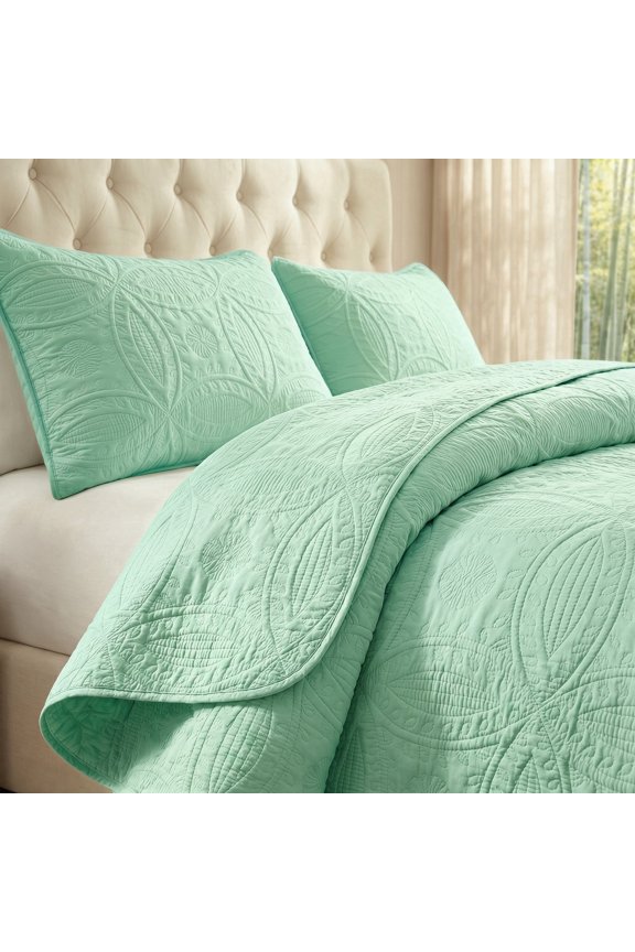 2/3 PCS Embossed Bedspread Set, 1 Bed Cover with 1-2 Pillowcases, Soft Breathable Hypoallergenic, Washable & Practical, Multiple Styles and Sizes Available(Light green,Twin)
