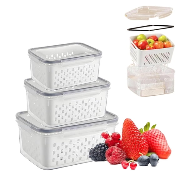 2/3 PCS Fruit Storage Containers for Fridge, Produce Containers for Fridge with Removable Colander for Salad Berry Lettuce Keeper