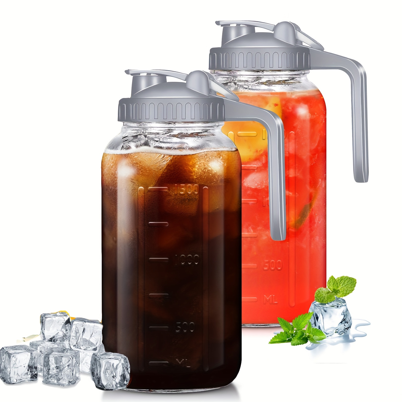 2/3 Pack 64oz Large Capacity Glass Pitcher with Lid - Double Leak Proof ...