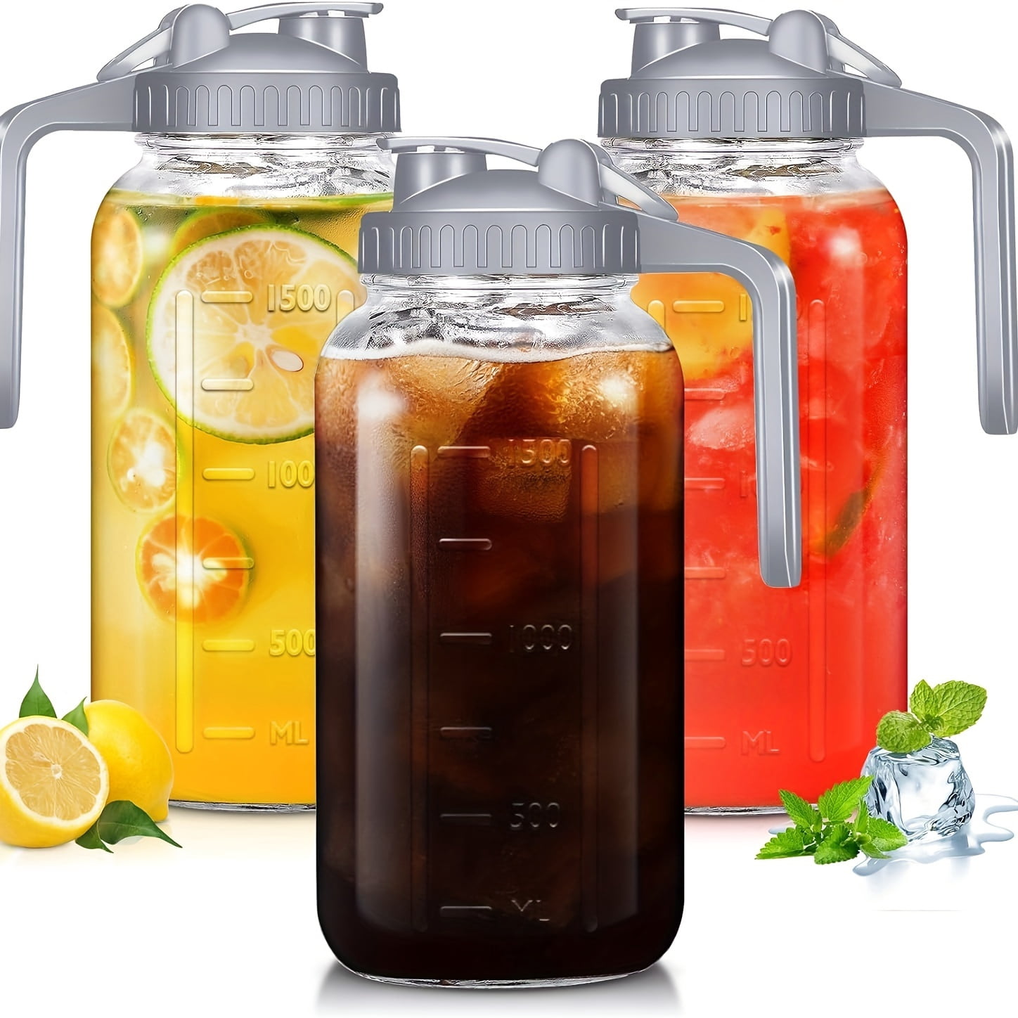2 3 Pack 64oz Mason Jar Pitcher Double Leak Proof With Pour Spout 2-3-pack-64oz-mason-jar-pitcher-double-leak-proof-with-pour-spout
