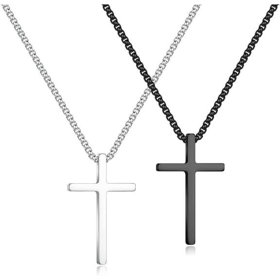 2/3 Pcs Cross Necklace for Men, Silver Black Gold Cross Chain Necklace, Stainless Steel Cross Pendant Jewelry Gifts for Men 16-30 Inches