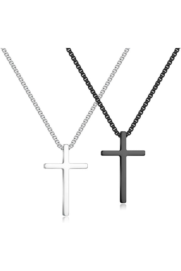 2/3 Pcs Cross Necklace for Men, Silver Black Gold Cross Chain Necklace, Stainless Steel Cross Pendant Jewelry Gifts for Men 16-30 Inches