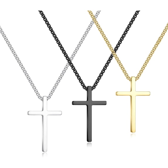 2/3 Pcs Cross Necklace for Men, Silver Black Gold Cross Chain Necklace, Stainless Steel Cross Pendant Jewelry Gifts for Men 16-30 Inches