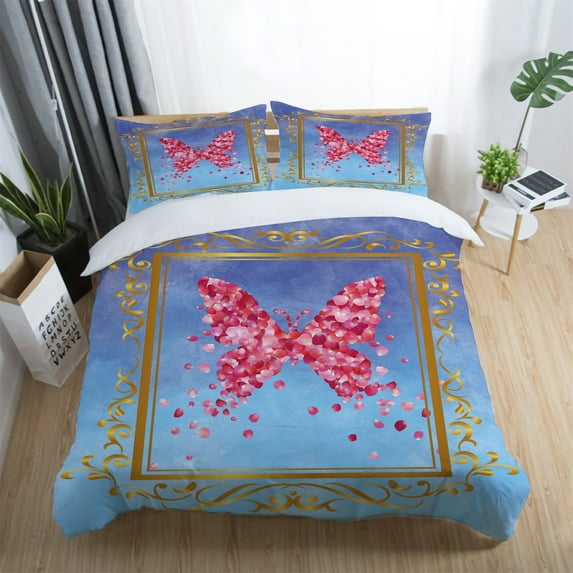 2/3 Pcs Home Textiles Comforter Cover Set Butterfly Painting Bedding Cover Set with Pillowcase,Full (80"x90")