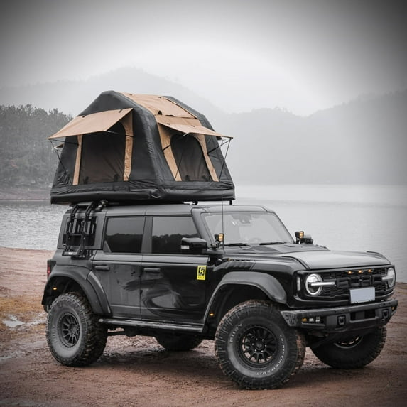 2-3 People Amphibious Inflatable Car Roof Top Tent with Quick-Setup, Foldable Storm-Proof Outdoor Glamping Tent with Storage Bag, for SUV, Camping, Yellow and Black