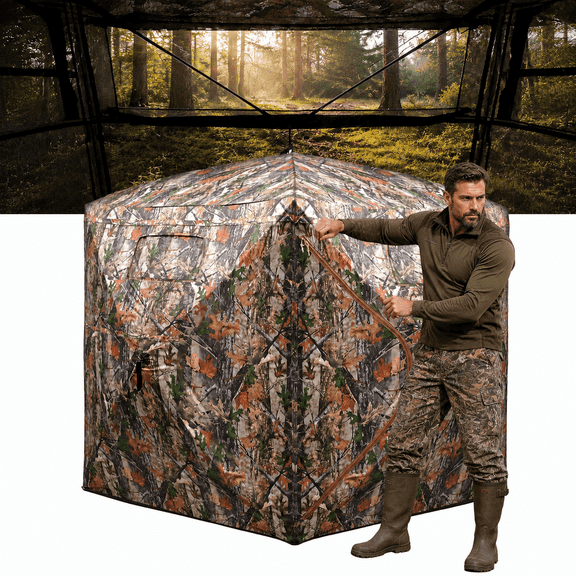 2-3 Person 360 See-Through Hunting Blind, Pop-Up Camouflage Tent with Carry Bag for Deer & Turkey